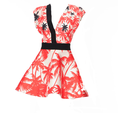 fausto-puglisi-sleeveless-plunging-palm-print-aline-dress