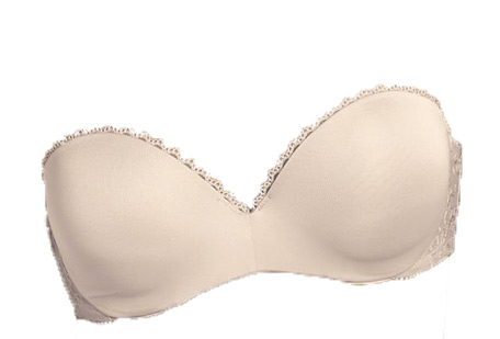 Warners Strapless Bra 36C Underwire Satin Seamless Padded Cups Nude White  01693