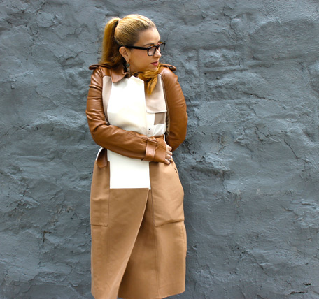 celia-san-miguel-wearing-warby-parker-glasses-and-bcbg-trench