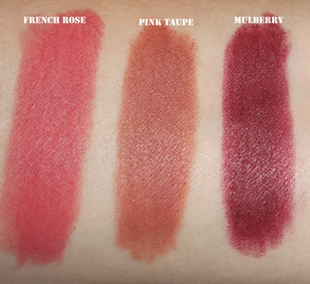 lorac-pro-matte-lip-color-french-rose-pink-taupe-mulberry-swatches
