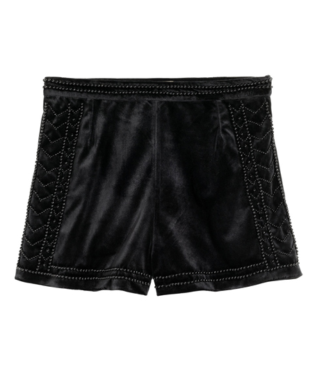 hm-black-velvet-beaded-shorts